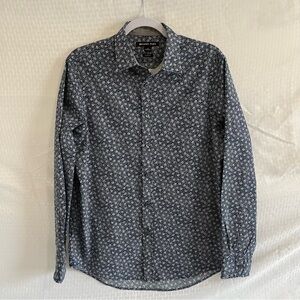 Michael Kors Classic Fit Button Up Long Sleeve Shirt Blue White Flowers Size Med